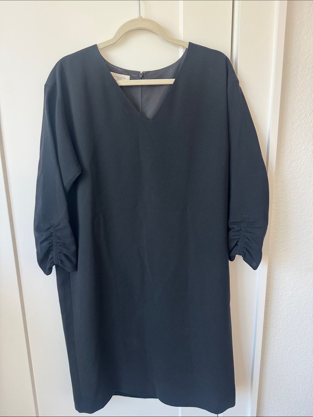 Lafayette 148 New York Black V-Neck Tunic with Gathered Sleeves